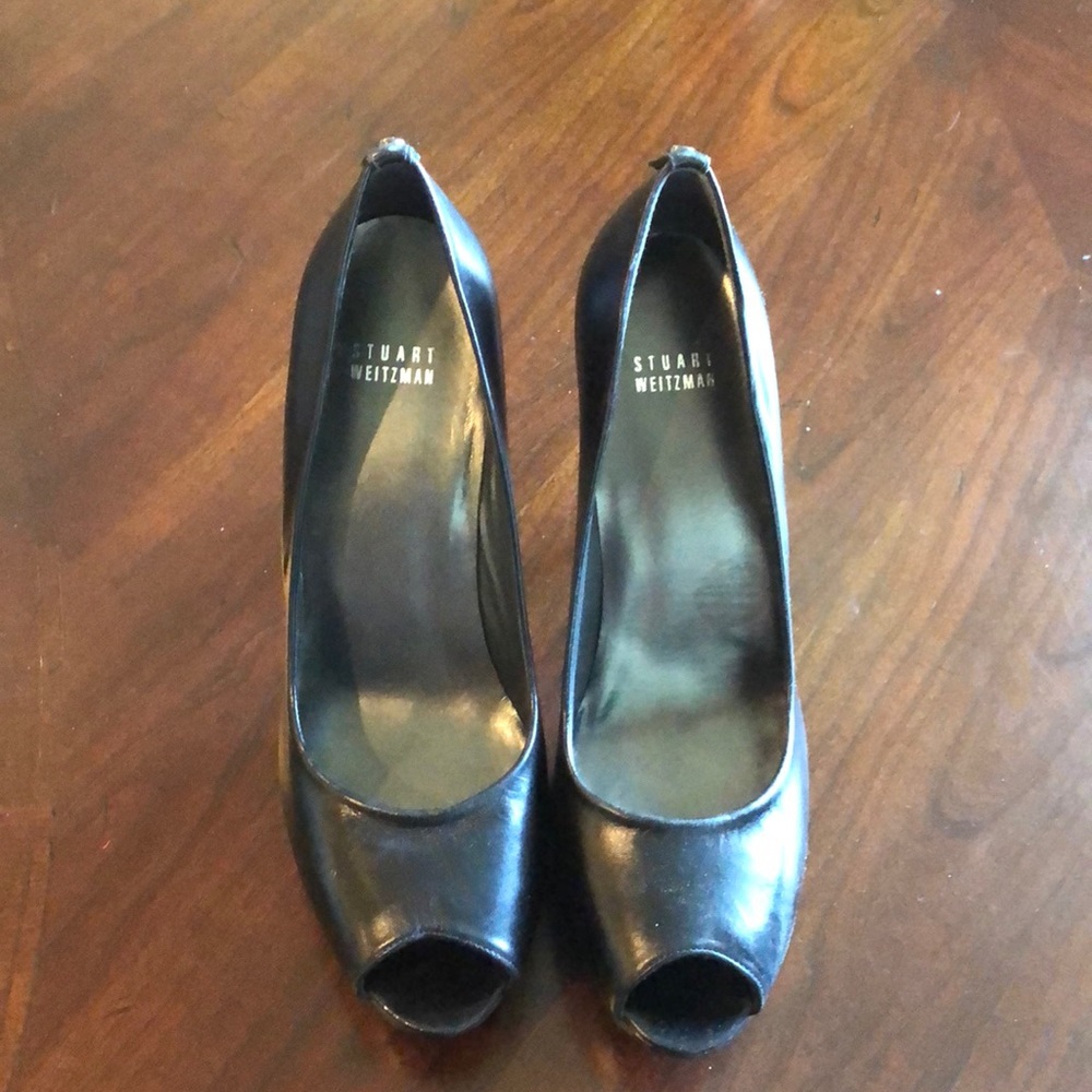 Stuart Weitzman Black Peeptoe Platform Pump